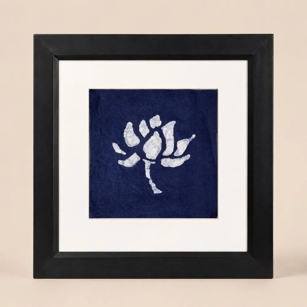 Lotus Textile Wall Art | Handmade Indigo Batik Art | Botanical Zen Home Decor |T